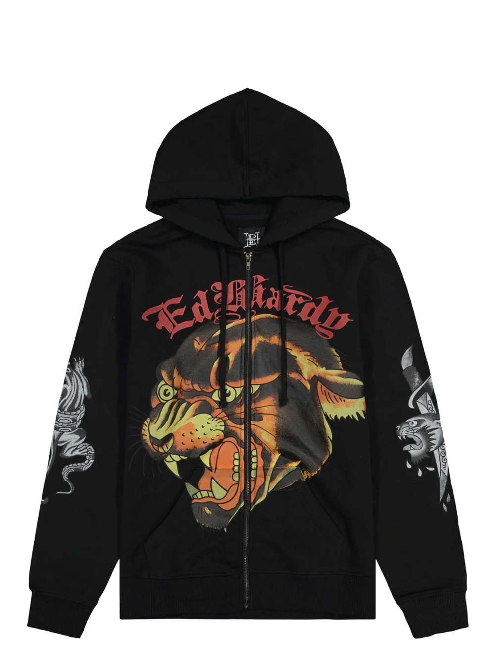NWT Ed Hardy Black Panther Tiger Zip Up Hoodie Jacket Size XL